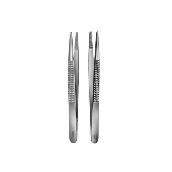 Bonney tissue forceps: Plain 18cm, 1 x 2 teeth 18cm, 2 x 3 teeth 18cm
