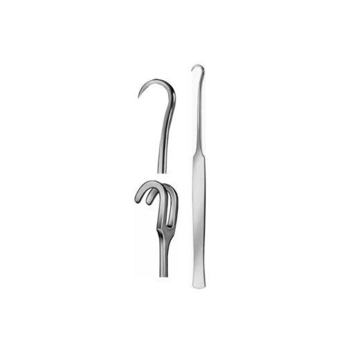 Trachea retractor 18cm: single hook sharp, double hook blunt